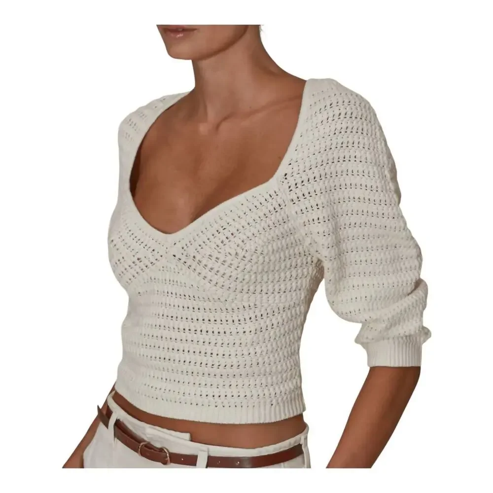 Le Jean Linen Crochet Top in Sand 2 - Picture 2 of 3